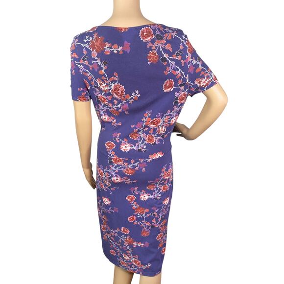 Esprit Purple Red Floral Faux Wrap Jersey Sheath Dress SZ M - Picture 6 of 8
